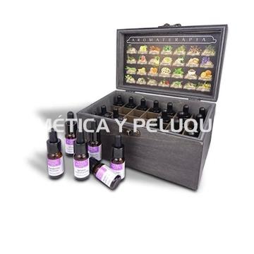 Caja baúl de madera con 28 aceites esenciales - Imagen 1