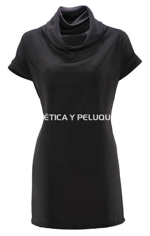 Camiseta larga negra cuello cisne peluquería y estética - Imagen 1