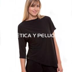 Camiseta negra asimétrica peluquería y estética - Imagen 1