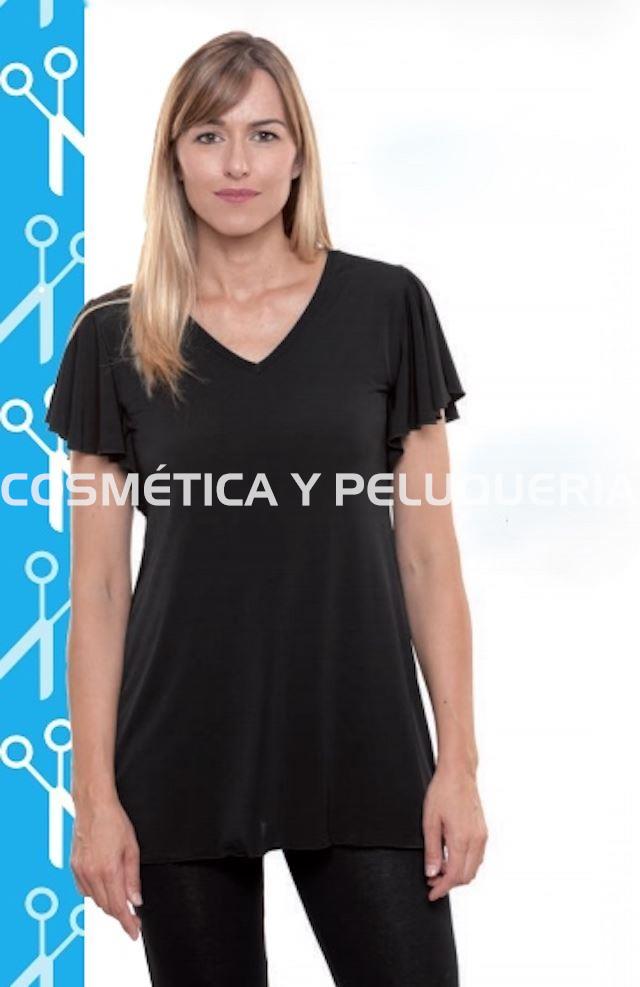 Camiseta negra con detalle en manga peluquería y estética - Imagen 1