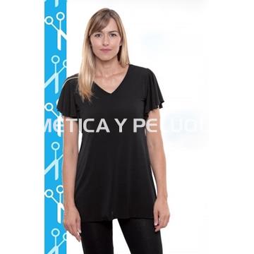 Camiseta negra con detalle en manga peluquería y estética - Imagen 1