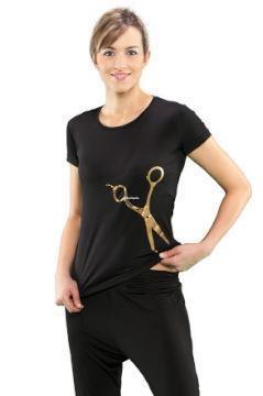 Camiseta negra dibujo tijera dorada peluquería y estética - Imagen 2