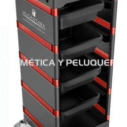 Carrito peluquería negro y rojo, 4 bandejas - Imagen 1