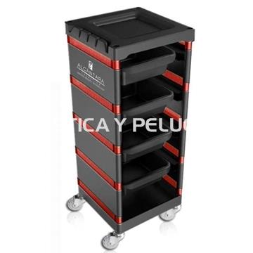 Carrito peluquería negro y rojo, 4 bandejas - Imagen 1