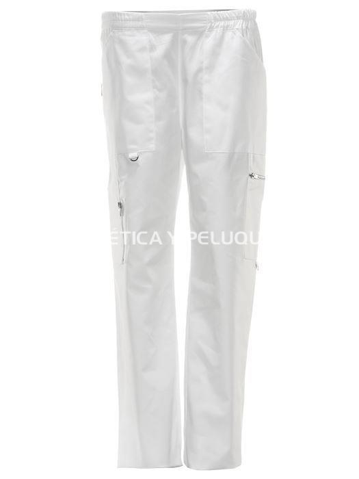 Pantalón unisex blanco bolsillos peluquería y estética - Imagen 1