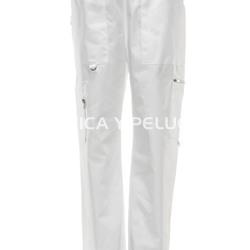 Pantalón unisex blanco bolsillos peluquería y estética - Imagen 1