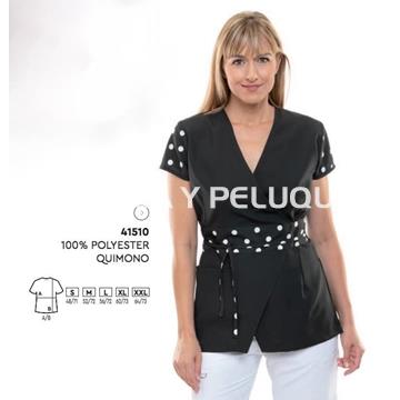 Quimono negro lunares peluquería y estética - Imagen 1